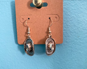 Silver Cowboy Hat Earrings – Country Western Cowgirl Rodeo Jewelry, Hypoallergenic Boho Drop Earrings
