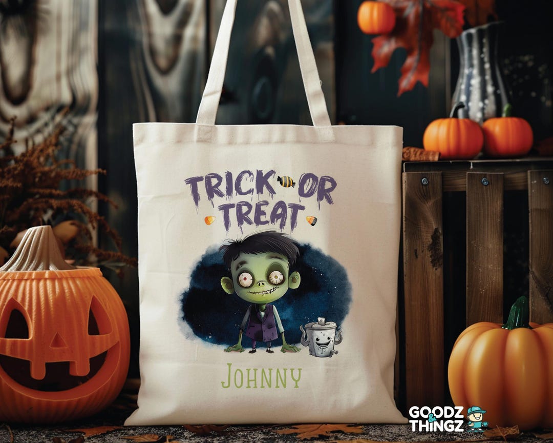Personalized Halloween Trick or Treat Bag, Canvas Tote Candy Bag ...