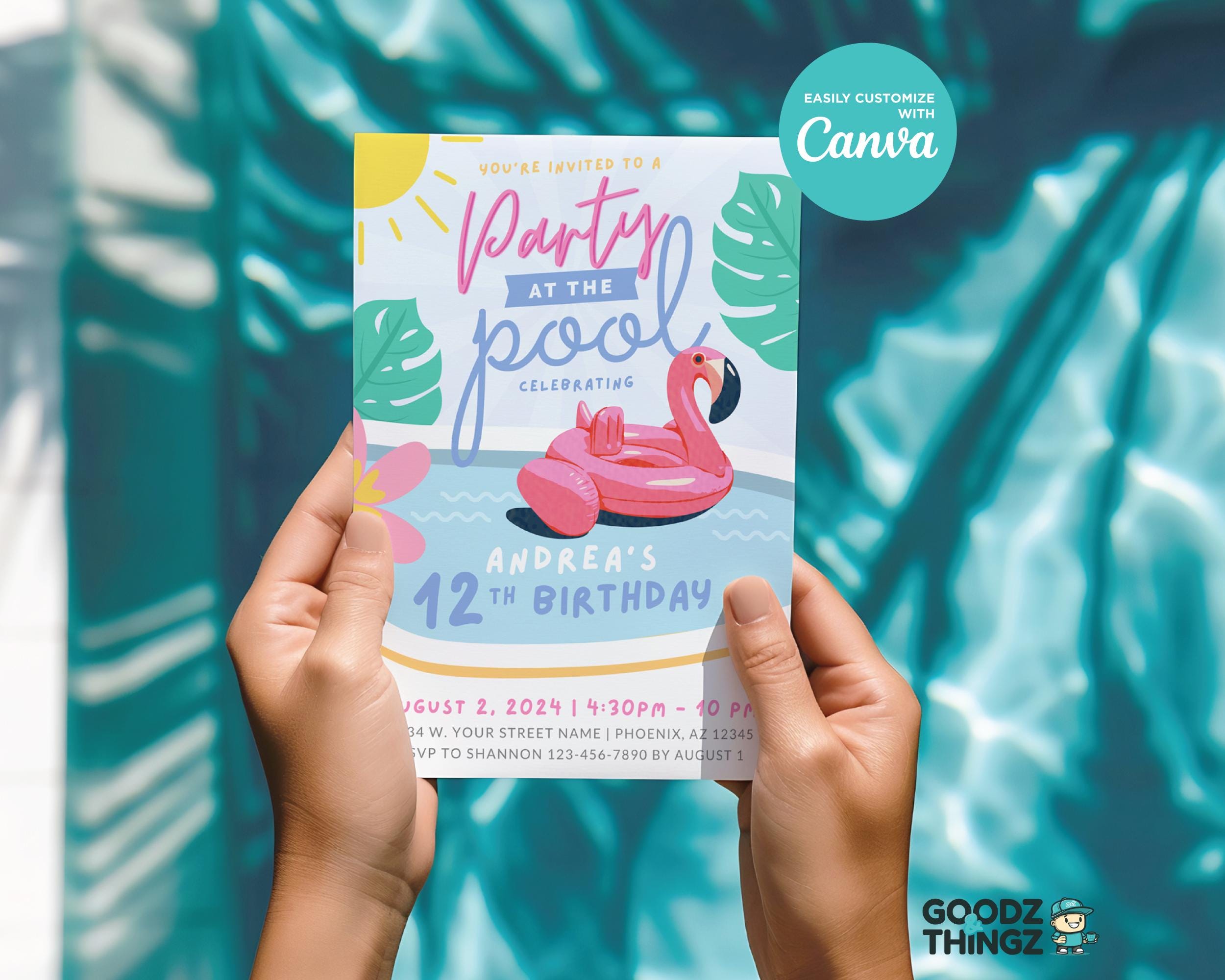 Pool Party Birthday Invitation Template Instant Download EDITABLE