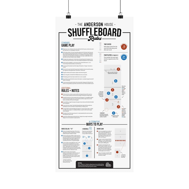 Shuffleboard Rules Poster, Customizable Game Room Decor, Matte Vertical