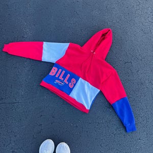 Buffalo Bills Reworked Hoodie / Upcycled Sweatshirt / Secondhand Clothing / Sustainable / Patchwork / Recycled Apparel / Bills Mafia