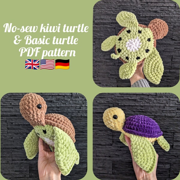 No-sew Turtle & Kiwi Turtle Crochet Pattern PDF Schildkröte und Kiwischildkröte Häkelanleitung