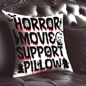 Funda de cojín de apoyo de película de terror / decoración gótica del hogar / funda de almohada de Halloween, sangrienta, linda, espeluznante, divertida, fanática de los amantes del terror