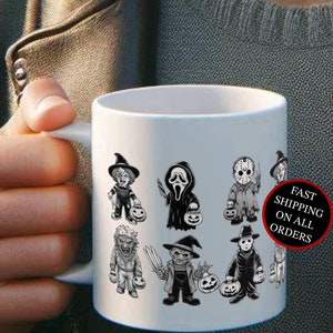 Chucky Scream Jason Leprechaun Freddie Michael Myers Scary Movie Halloween Mug, Killer Mug, Coffee Cup, Gifts for her him, Spooky