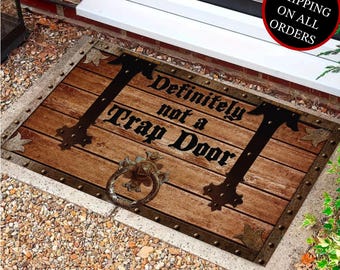 Definitely Not A Trap Door Doormat, Gamer Gift, Indoor Outdoor Rug, Funny Housewarming Gift, Porch Decor, Fathers Day, For Dad, Gamer Dad