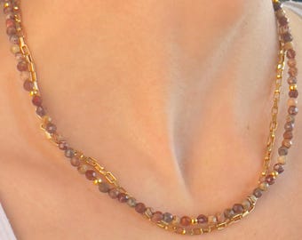 Jasper Layering Necklace, 24k Gold Plated Boho Jewelry, Gemstone Necklace, Dainty Necklace, Gift for her , Brown Necklace, Gift Bracelet