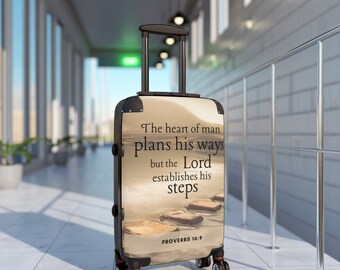 Faith-Inspired Proverbs 16:9 Travel Suitcase | TSA Approved Luggage with Safety Lock Unisex Gifts| His and Hers | Fathers Day Mothers Day