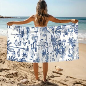 Personalized Beach Towel Custom Toile Pattern Beach Towel With Name Retro Pool Towel Gift for Her