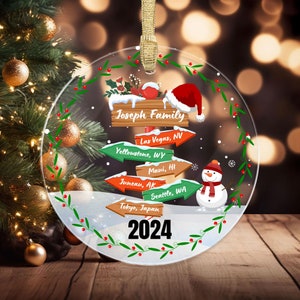 Ornamento di Natale personalizzato Posizione di viaggio Ornamento acrilico Ornamento per vacanze personalizzate Ornamento per cartello regalo di Natale