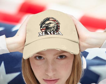 Gorra MAGA: Gorra patriótica de sarga de algodón con águila y efecto desgastado