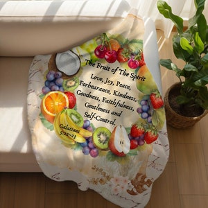 Bible Verse Blanket, Fruit of The Spirit Blanket, Religious Blanket, Christian Gift Throw Blanket with Scriptures, Christian Throw Blanket
