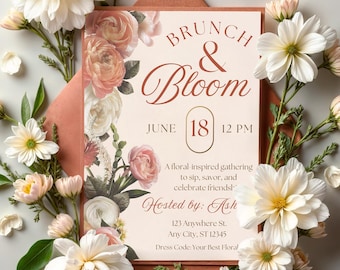 Digital Brunch Invitation Canva Template Editable Brunch & Bloom Garden Floral Spring Invite Digital Download Brunch Party or Bridal Shower