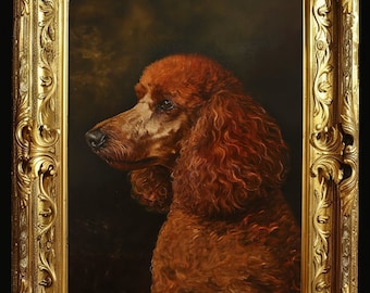 Red Standard Poodle Art Giclée Print Traditional Home Decor Chiaroscuro Oil Painting Style Mother Day Gift for Up to 15" x 20" free ship USA