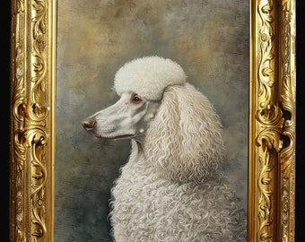 Elegant White Standard Poodle Portrait Giclée Print, Traditional Vintage Dog Art