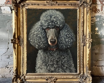 Silver Standard Poodle Art Giclée Print Traditional Home Decor Chiaroscuro Oil Painting Style Mother Day Gift Up To 15" x 20" free ship USA