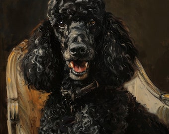 Black Standard Poodle Art Giclée Print: Royal Pet Portrait | Poedel Pudel