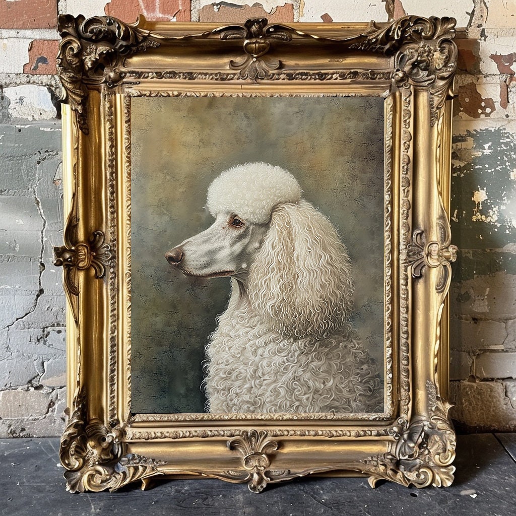 White Standard Poodle Art Print, Elegant Dog Portrait, Traditional ...