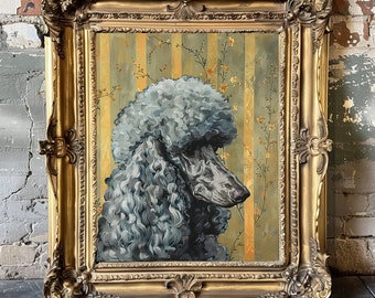 Impresión giclée de caniche estándar plateado, aspecto de pintura al óleo tradicional / Poedel Pudel