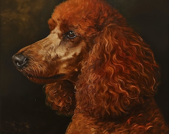 Red Standard Poodle Art Print, Dark Moody Oil Painting Style | Poedel Pudel