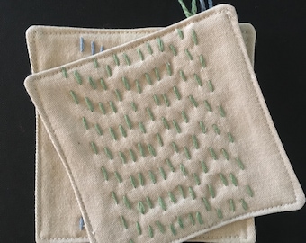 Posavasos cosido a mano con técnica sashiko