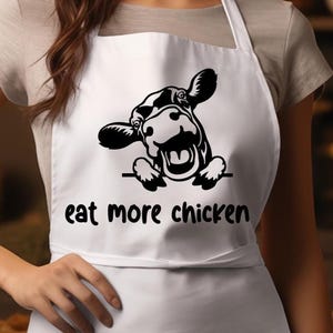Eat More Chicken Cow Apron: Funny Unisex Kitchen Apron with Pockets-Gift For Cow Animal Lover Chef Baker