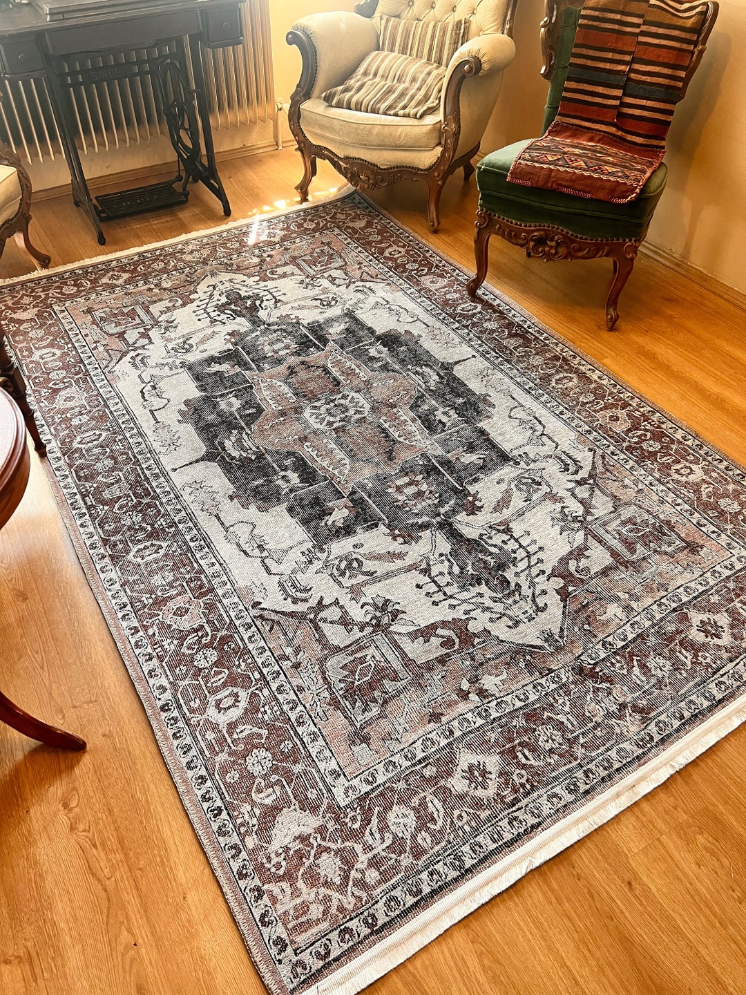 Terracotta Brown Faded Oriental Rug: Vintage Boho-chic Style - Etsy