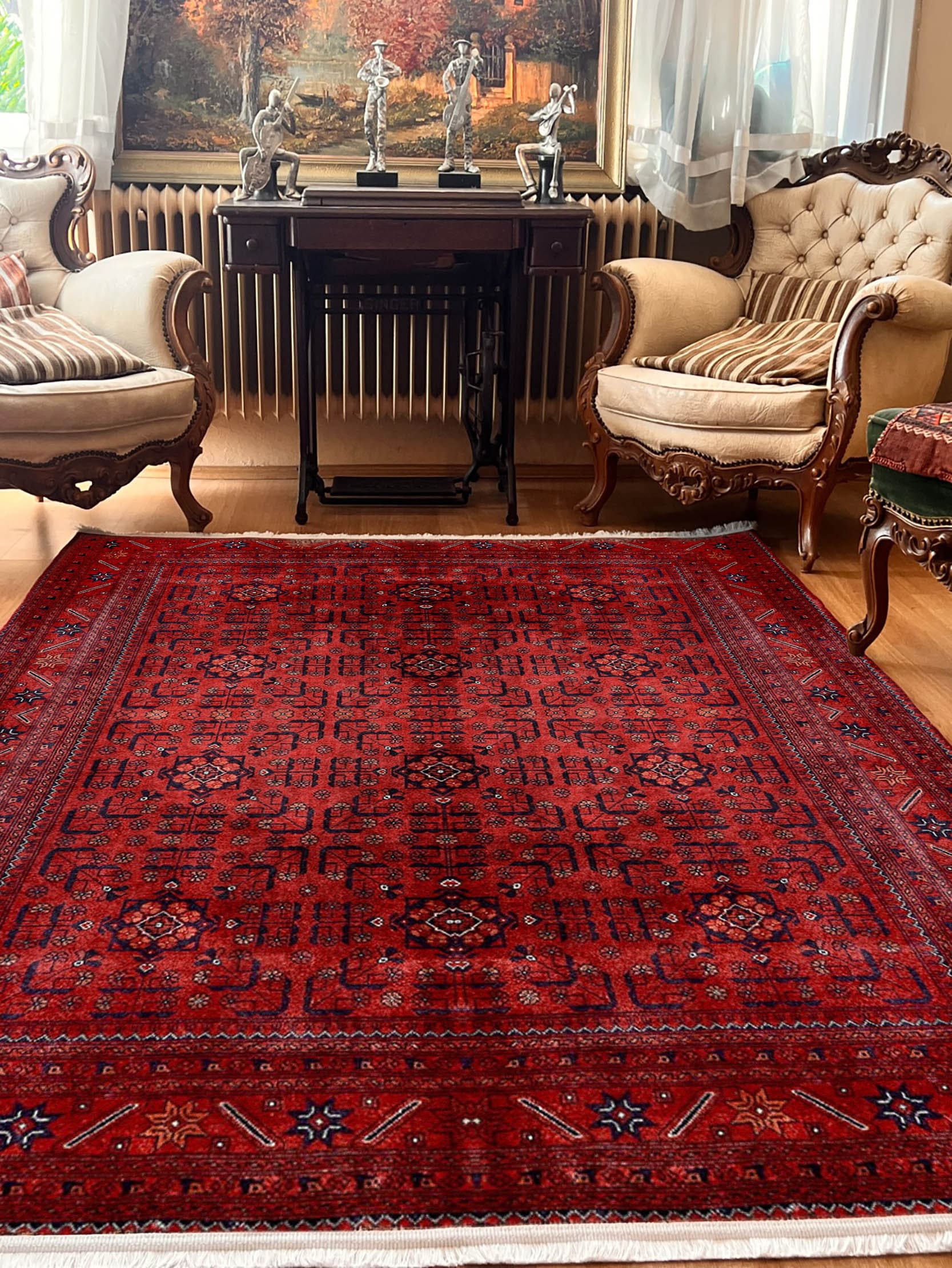ラグ・カーペット Landscape Products AFG Rug Red Dark Red Afghan Style Rug,traditional Bohemian Area Rug, Textured