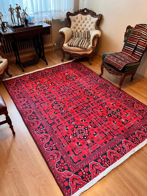 Vintage Style Afghan Red Rug 8x10: Oriental Geometric Carpet - Etsy