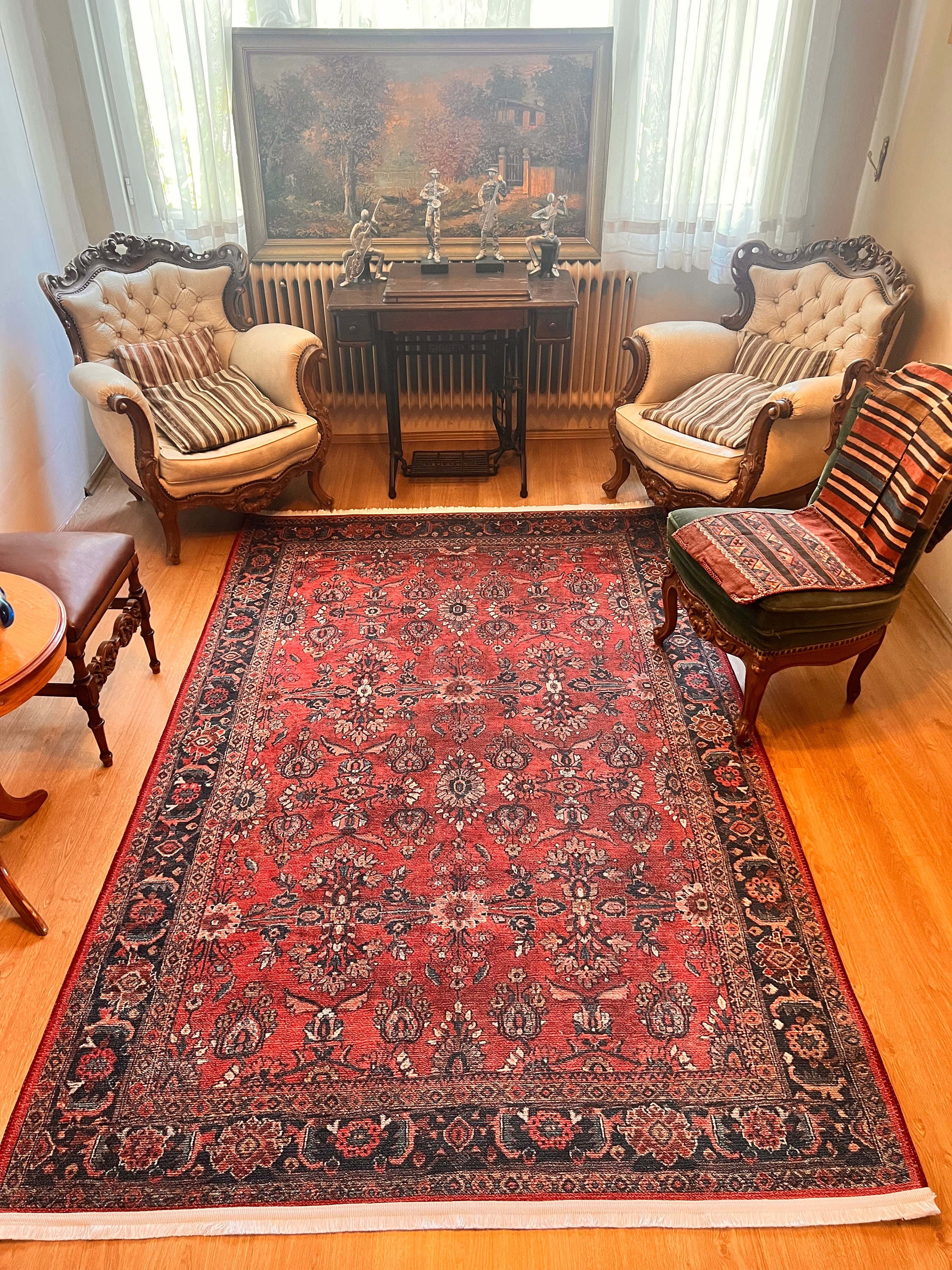 Red Turkish Style Rug Red Turkish Style Area Rug: Floor Floral Boho-chic Look Carpet - Etsy