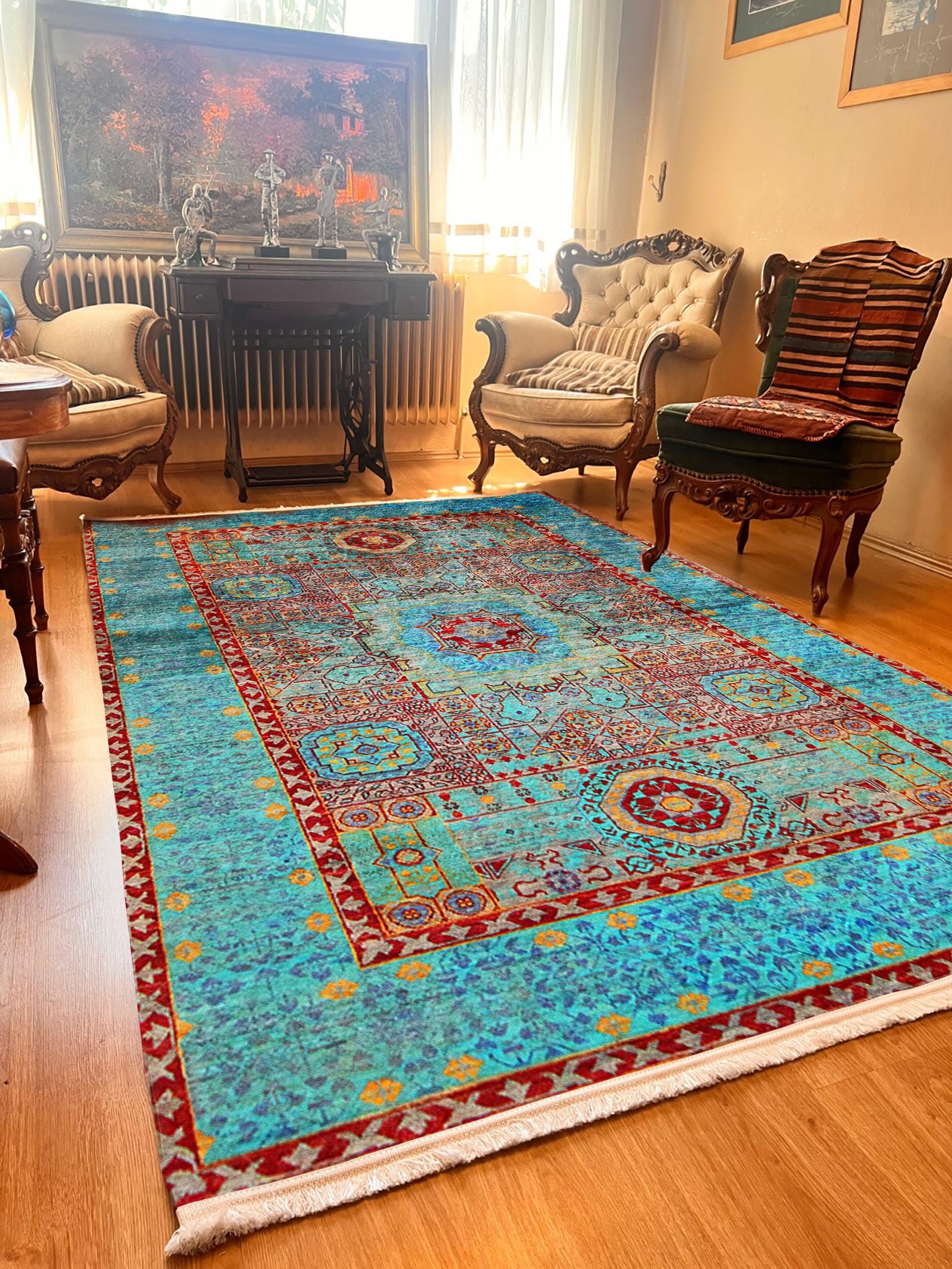 Turquoise Mediterranean Rug Turquoise Turkish Rug: Multi Colored Area Rug, Large Runner - Etsy