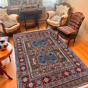 Decorative Burgundy Blue Carpet, Bordered Area Rugs For Living Room, Hooked Rug Pattern, Persian Vintage Style Geometric Rug, Runner Circle