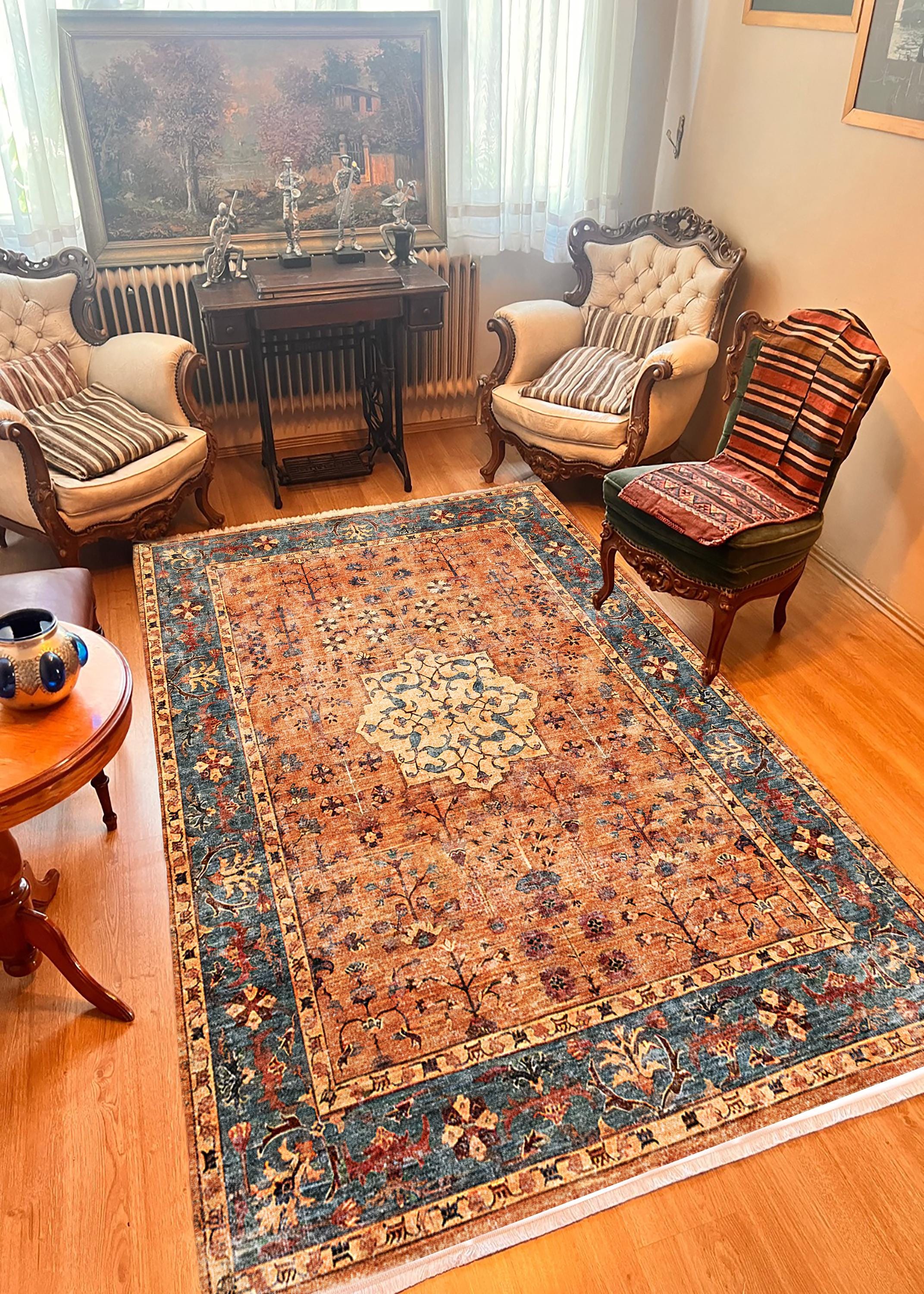 Blue Orange Oriental Rug - Etsy