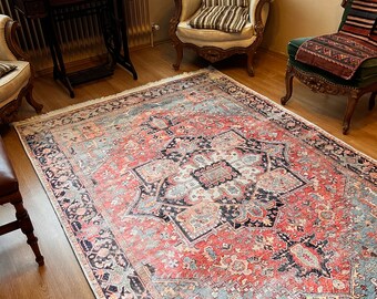 Terracotta Persian Style Rug: Pink Navy Vintage Boho Area Rug - Etsy