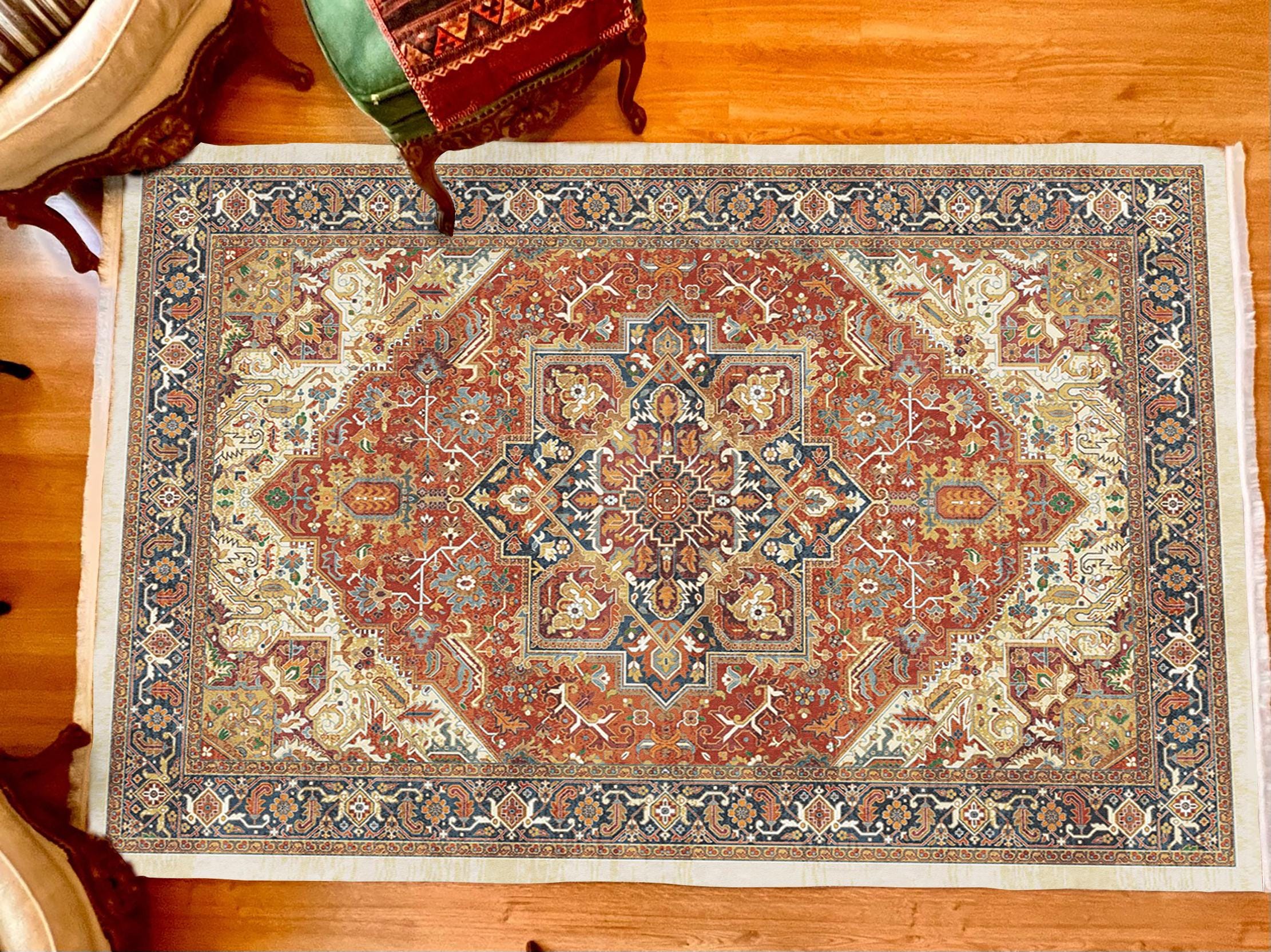 Terracotta Orange Distressed Persian Style Rug, Boho Living Room