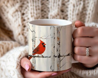 Cardinal on Birch Trees 11oz Mug