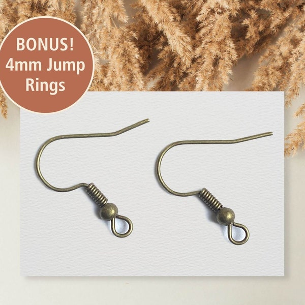 Antique Bronze Earring Fishhook Hypoallergenic 4mm Jump Ring Craft Supplies For Jewelry Making Earring Fish Hook 20pcs Earring Supplies Bulk