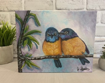 Painting on canvas, birds, small painting, original art, wall decoration, animal painting, handmade, ideal gift, acrylic painting