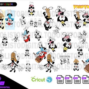 May include: A digital graphic design featuring cartoon characters in various poses and outfits. The characters are primarily black and white with accents of red, blue, and yellow. The design includes the text "LAYERED BY COLOR" and "TODOLISTODIGITAL".