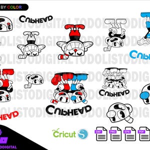May include: A digital graphic design featuring multiple cartoon character illustrations in various poses. The characters are primarily white with black accents, red, and blue details. The word "Спльневр" is also included in the design, along with file type icons.