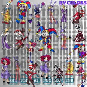 May include: A collection of 16 colorful cartoon characters, each with a unique design and personality. The characters are all wearing different costumes and accessories, and they are all smiling and looking happy. The characters are all set against a white background.