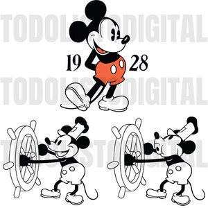 Mickey Mouse 1928 First film Steam Boat Willie vector, pdf, png, svg, dxf, eps, cricut