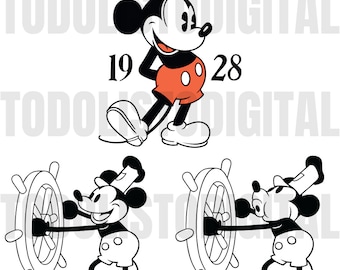 Mickey Mouse 1928 First film Steam Boat Willie vector, pdf, png, svg, dxf, eps, cricut