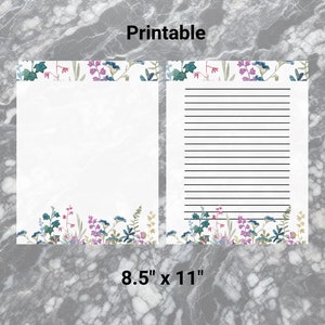 Printable Digital Wildflower Stationery Set - 8.5x11 Floral Writing Paper - Lined and Unlined