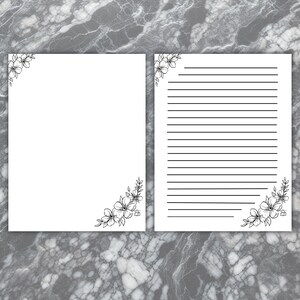 Elegante conjunto de papelería digital floral - Páginas de notas imprimibles forradas y en blanco para diarios y cartas