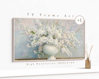 White Cherry Blossom Frame TV Art, Painterly Still Life Image, Spring Flowers, Samsung Frame TV Art, White Flower Art Floral Cottagecore