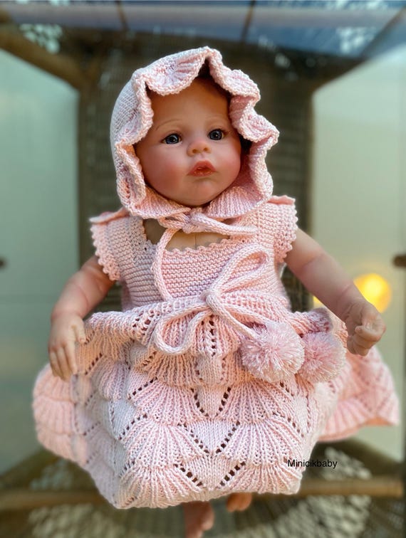 organic cotton baby dresses Hand-knitted Organic Cotton Baby Dress Set With Hat