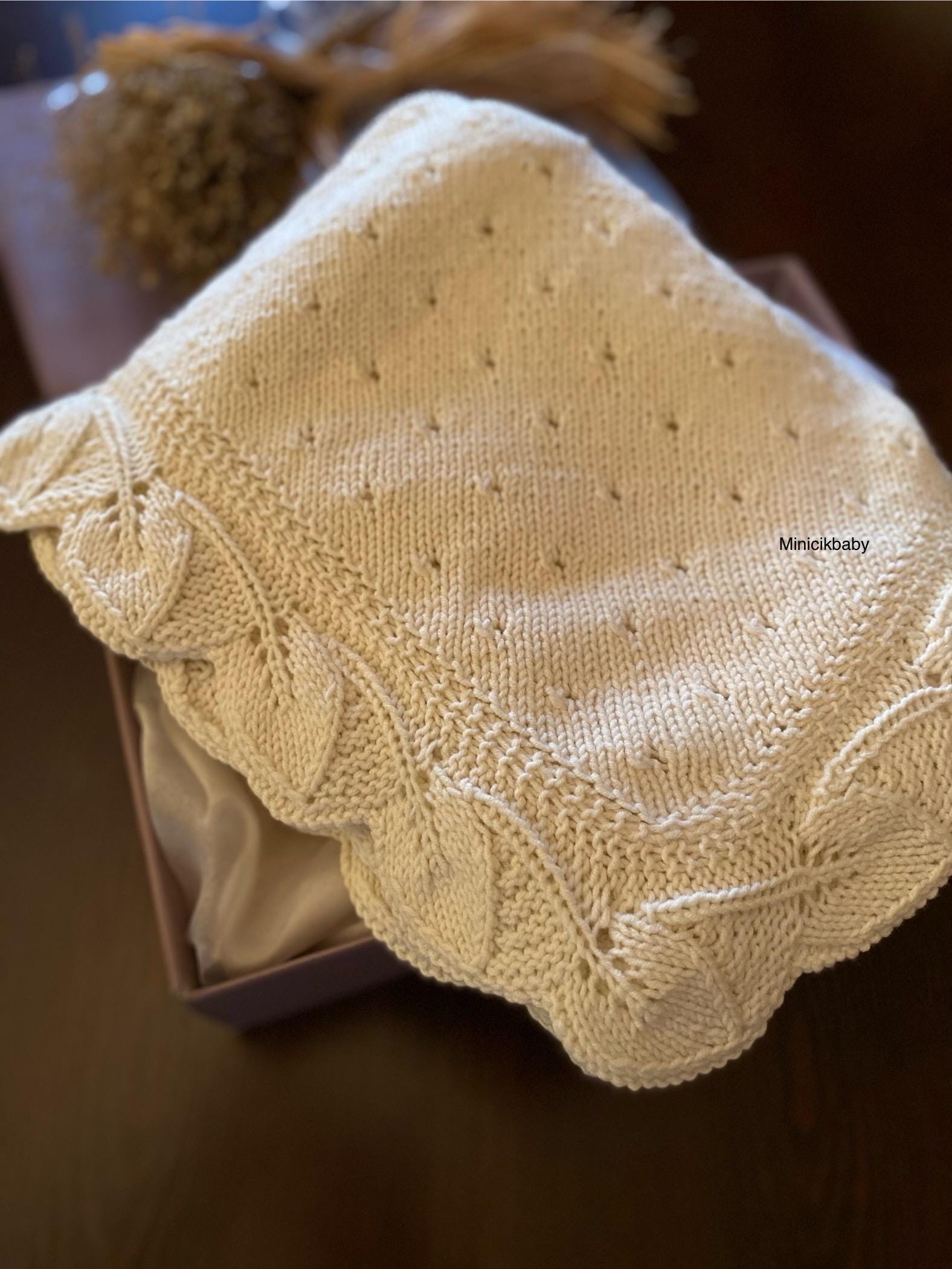 Handmade Organic Cotton Knit Baby Blanket: Heirloom Christening Gift