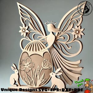 Mandala de conejito de Pascua, arte de madera en capas, diseño cortado con láser (svg, eps, dxf, pdf).