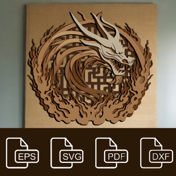 Dragon Chinese Mandala,Digital File,Laser Cut,SVG file,DXF file,Multi layer files,Gift for dad,Gift for mom,wall art,Vector Files For Cut