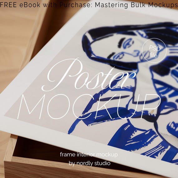 Minimalist Poster Frame Mockup: Flat Lay PSD Mockup (2048x2048 px)